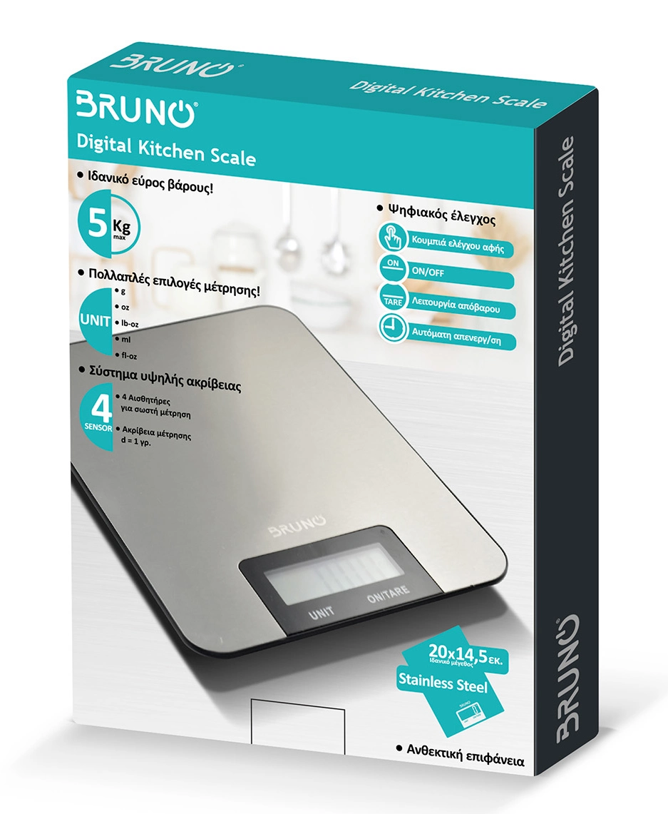 ΖΥΓΑΡΙΑ ΚΟΥΖΙΝΑΣ ΨΗΦΙΑΚΗ BRUNO ΑΝΟΞΕΙΔΩΤΗ BRN-0210 1gr-5kg ΣΥΣΚΕΥΑΣΙΑ