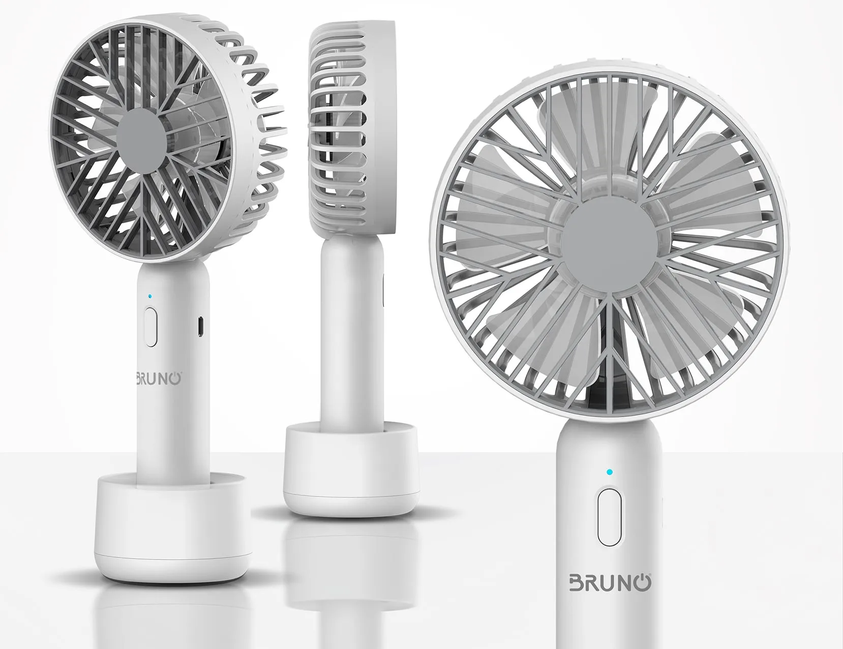 Φορητός Ανεμιστήρας Χειρός BRUNO Επαναφορτιζόμενος με Βάση & Λουράκι μεταφοράς Λευκός/Γκρι