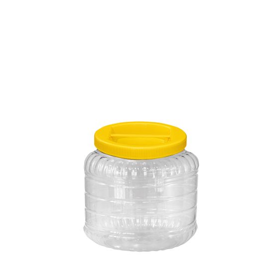 Βάζο PET 1L (1λίτρο) Μελιού Διάφανο με Κίτρινο Καπάκι & Χερούλι Χούφτα